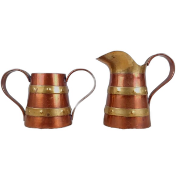 R Martinez Tea Set Sugar And Creamer Pot Copper And Brass Construction Mexico - Picture 1 of 7